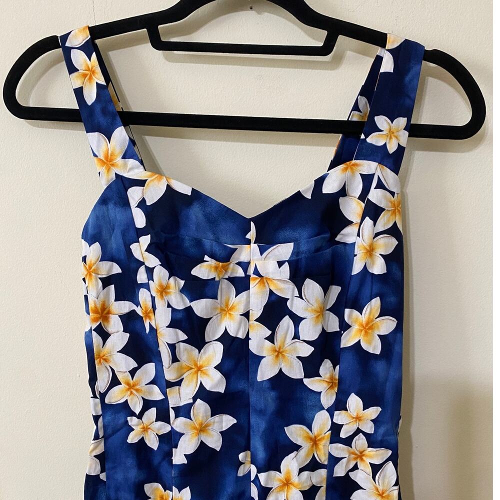 Royal Hawaiian Creations Mini Sundress Plumeria Blue Cotton Hawaiian size Medium - Picture 3 of 9